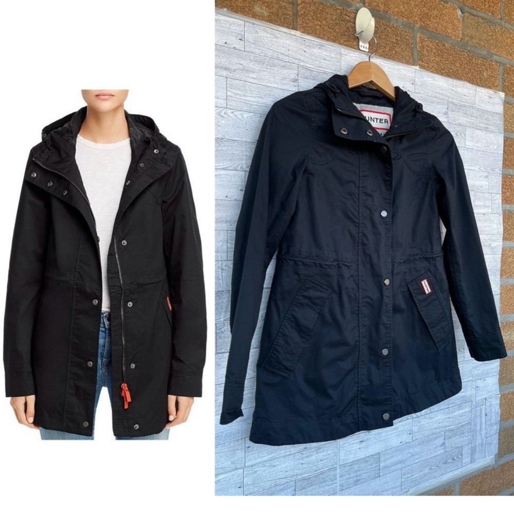 Hunter Original Cotton Smock Water Resistant Long Sleeve Hooded Rain Jacket XXS